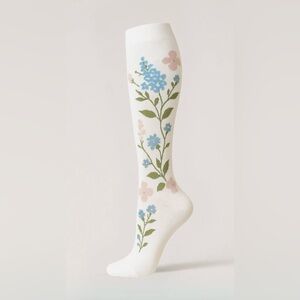 White Floral Compression Socks